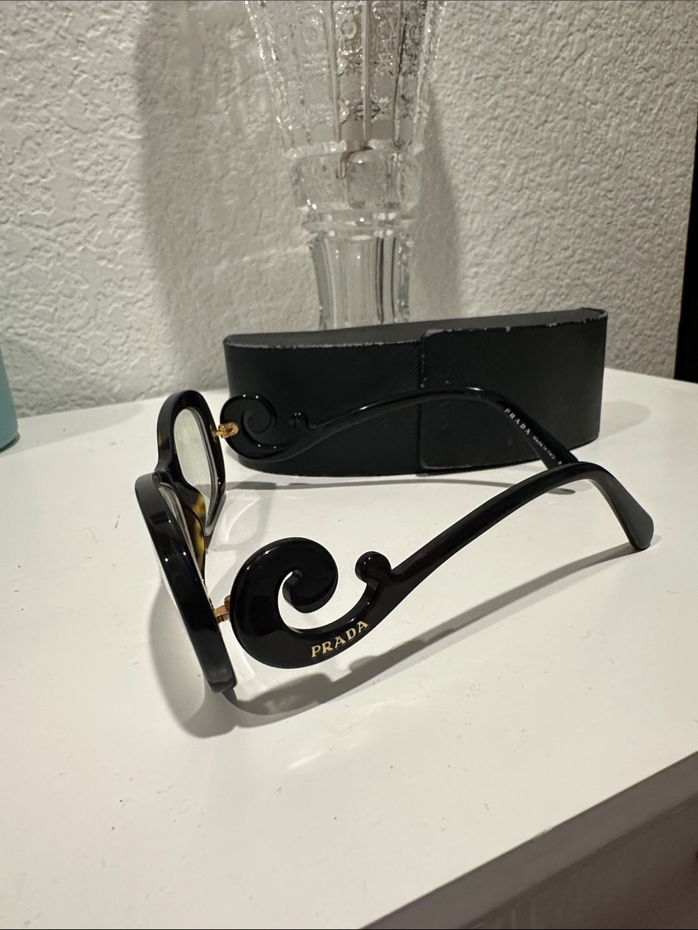 Prada Black Swirl-Temple Women's Sunglasses with Gold Logo